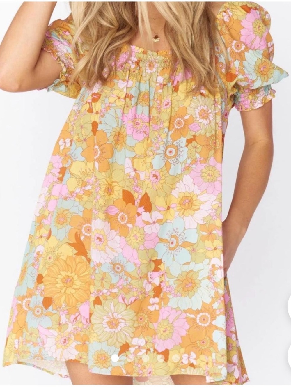 Show Me Your MuMu Yellow Pink Floral Puff-Sleeve Tunic